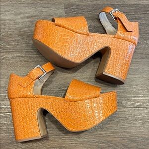 Urban Outfitters UO Sofia Croc-Embossed Orange Platforms